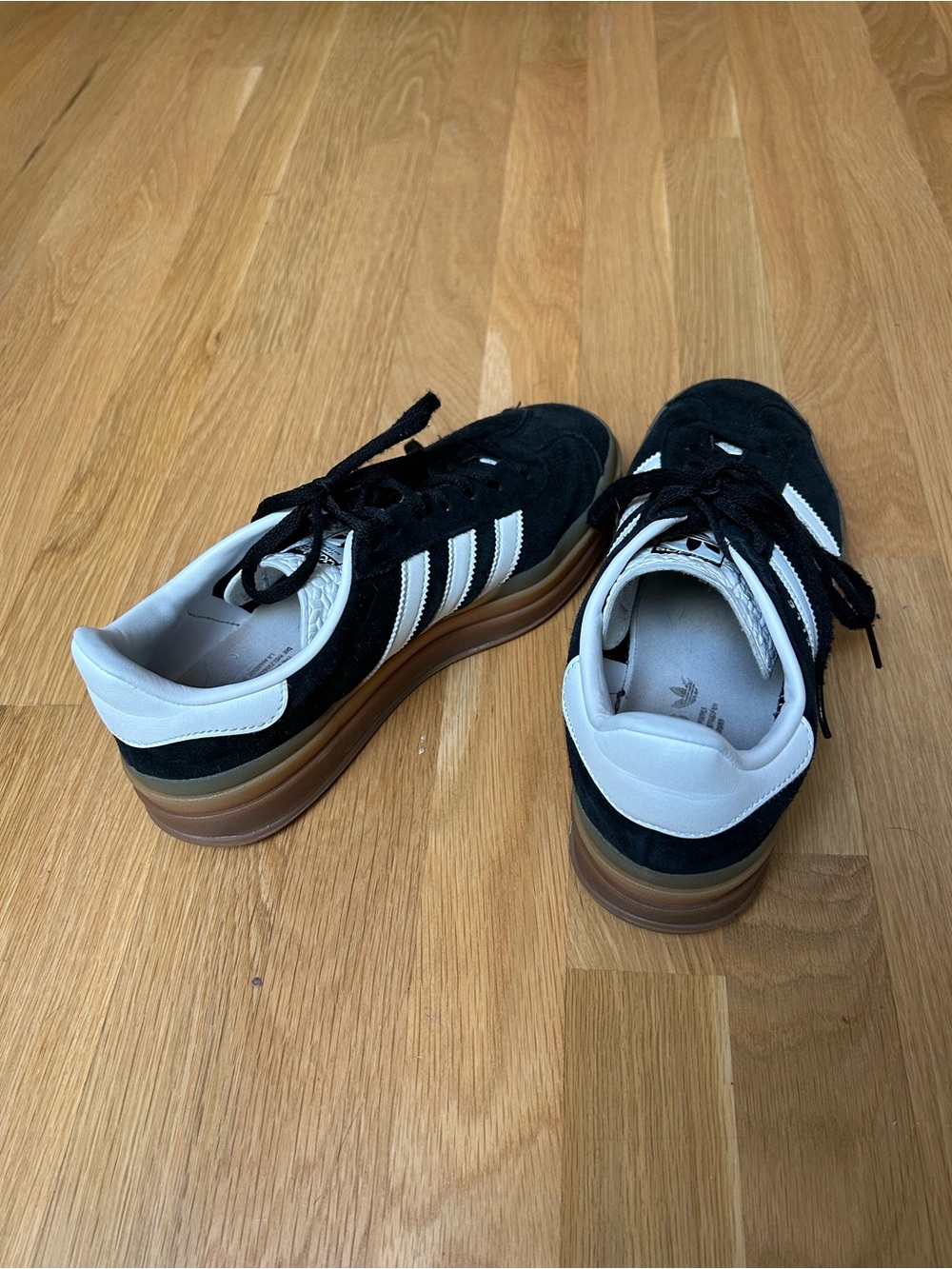 Adidas Gazelle Platform Black Suede Sneakers with White Stripes - Picture 2 of 5